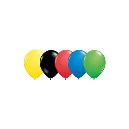 Ballons x 10 (5 couleurs) vert jaune rouge noir bleu) - Diam. 29 cm