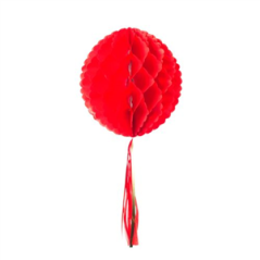 Boule alvéolée en papier avec tassel rouge - Diam. 30cm