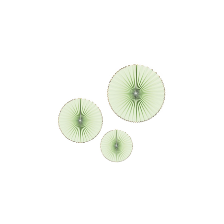 Lot de 3 éventails vert et or - carton 40-32-23cm