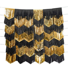 Lot de 7 Guirlandes Tassels noirs et or métallisé PET- Long. 200cm
