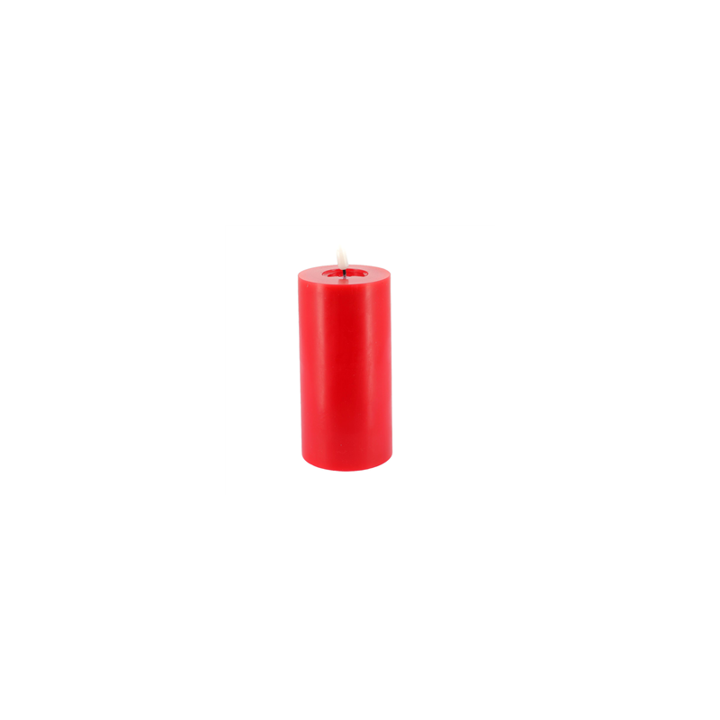 Bougie LED Cylindrique en Cire Rouge  Ø7x15cm - 2 Piles AA non incluses