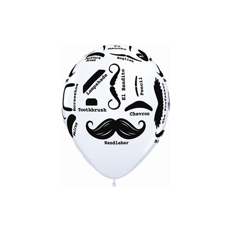 Lot de 10 Ballons blancs motifs moustaches 29 cm