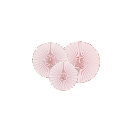 Lot de 3 éventails rose et or - carton 40-32-23cm
