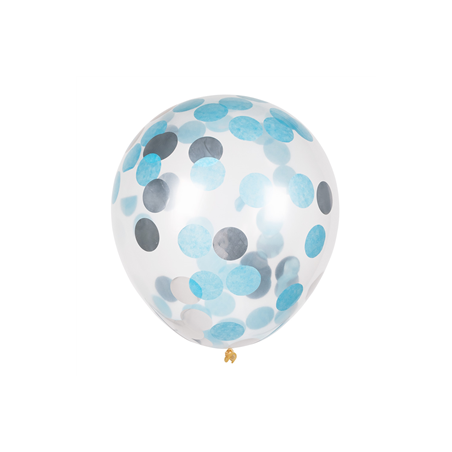 Lot de 5 Ballons transparents confettis bleu  et  argent 29cm