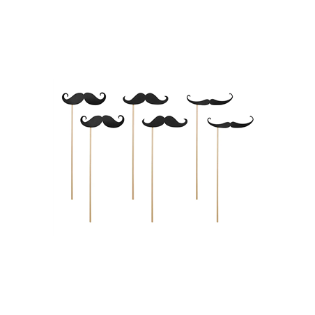 Lot de 6 Moustaches sur bâton, 24 cm env. (3 modèles) pour photobooth