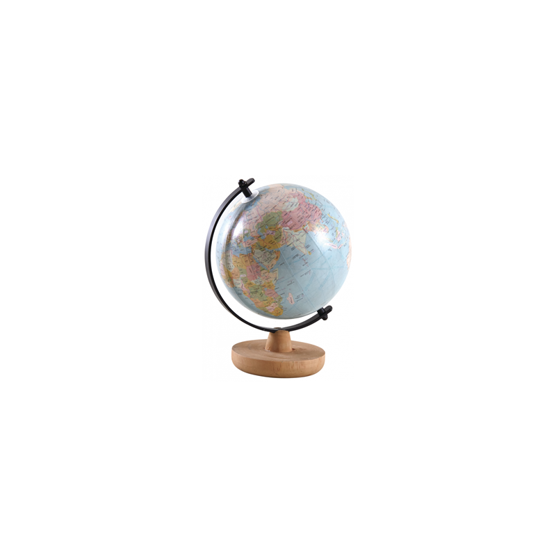 Globe sur socle bois - 13 x 16 x 22cm