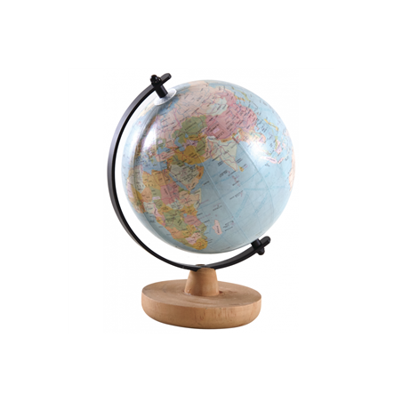 Globe sur socle bois - 13 x 16 x 22cm