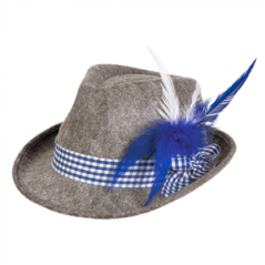 Chapeau tyrolien avec plume bleue - Feutrine - hauteur 29 cm larg 24 cm
