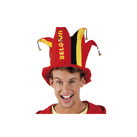 Chapeau à grelots aux couleurs Belgique en feutrine - Haut. 27cm Diam. 18cm