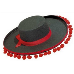 Chapeau Espagne homme pompons - feutrine - taille adulte - haut 9 cm diam 39 cm