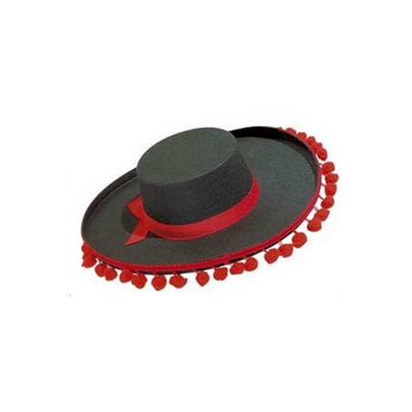 Chapeau Espagne homme pompons - feutrine - taille adulte - haut 9 cm diam 39 cm