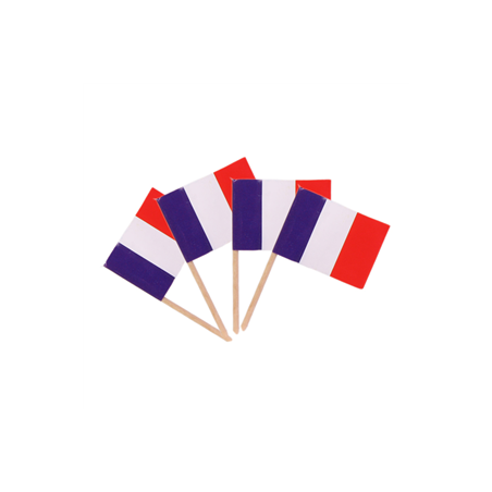 Drapeaux mini France x50 papier - 3.5 x 2.5cm (pic en bois de 6.5cm)