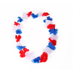Lot de 12 colliers de fleurs bleu / blanc / rouge
