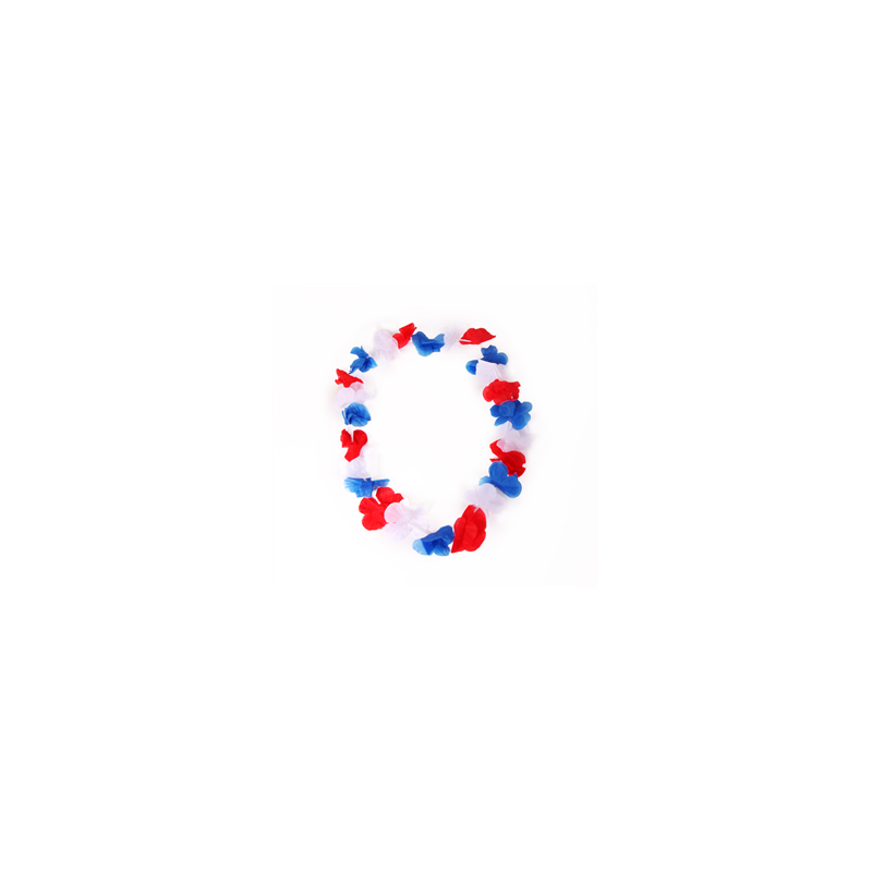 Lot de 12 colliers de fleurs bleu / blanc / rouge