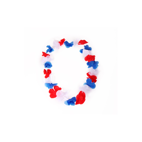 Lot de 12 colliers de fleurs bleu / blanc / rouge