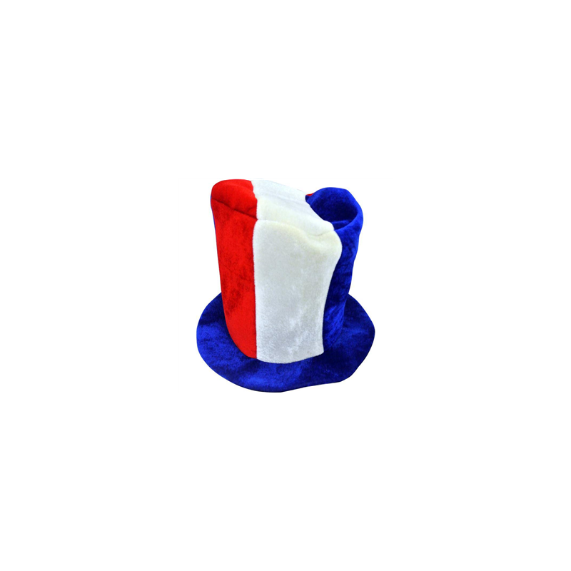 Haut de forme bleu blanc rouge polyester - Haut. 25cm Diam. 28cm