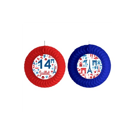 Lot de 2 éventails 14 Juillet - bleu blanc rouge / 50 cm