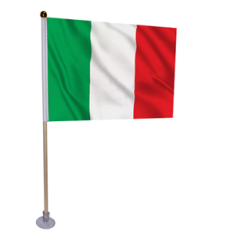 10 drapeaux Italie de 21 x 14cm sur hampe avec ventouse de 32cm - bois/tissu