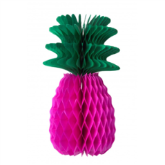 Ananas alvéolé rose néon et vert - papier - 31 cm