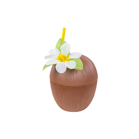 Noix de coco avec couvercle et paille plastique - 10cm x 11cm