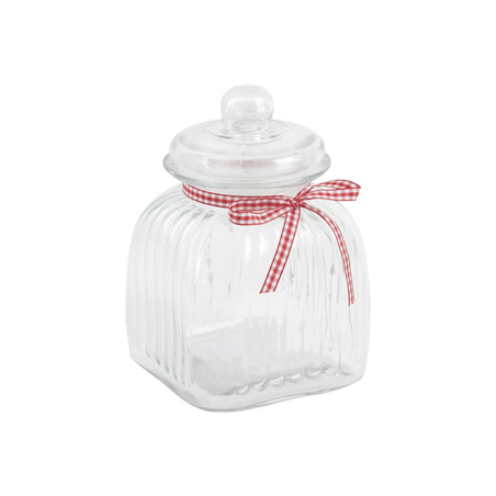 Bonbonnière en verre avec ruban vichy 16 x 16 x 23 cm