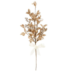 Branche de Noël pailletée dorée nœud satin - Haut. 65cm