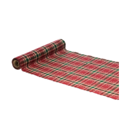 Chemin de table en tissu de chalet rouge et vert 28cm x 3m