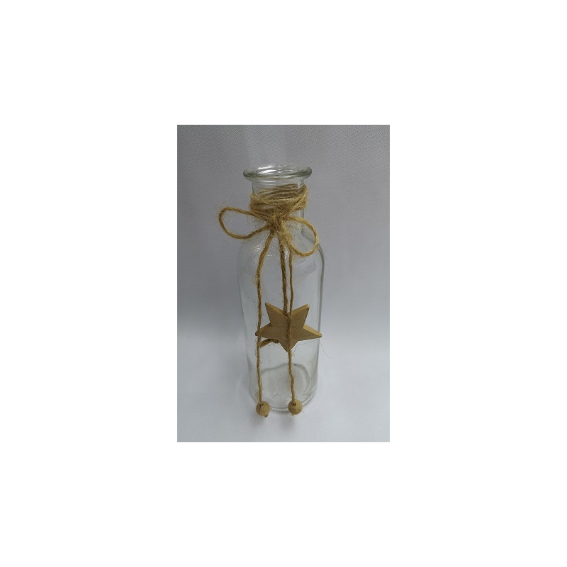 Bouteille avec étoile - verre et bois - Haut. 16cm Diam. 5cm