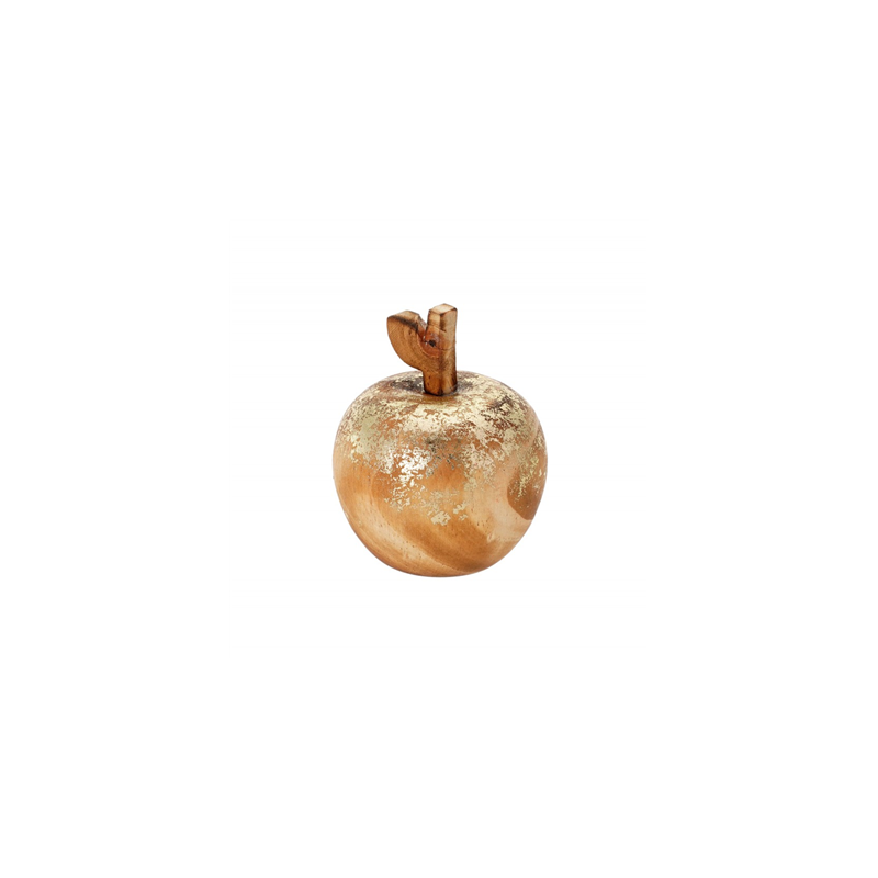 Pomme en bois vintage et feuille d'or 6 x 9 cm
