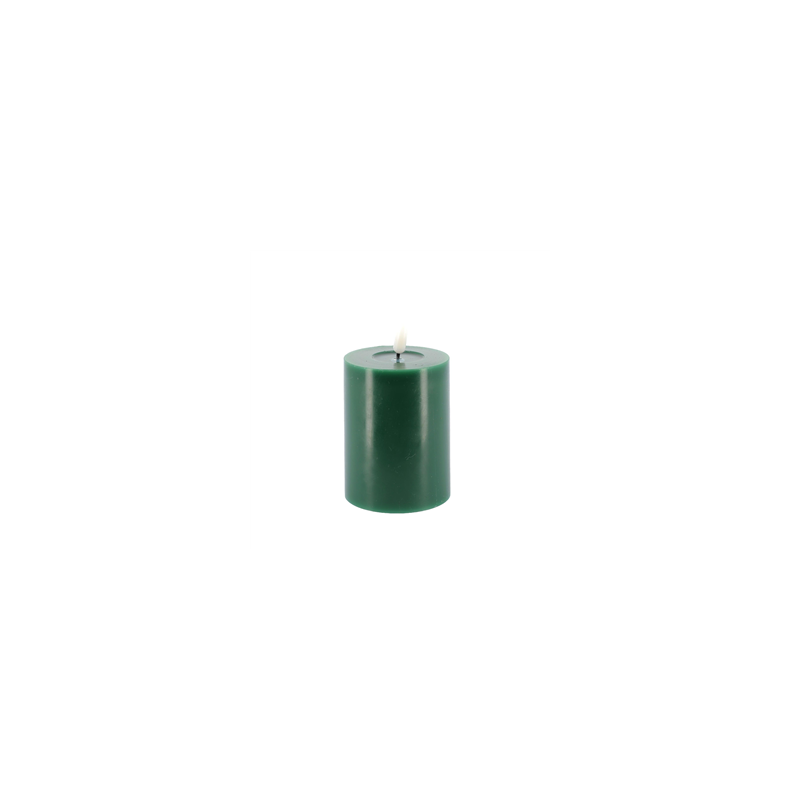 Bougie LED Cylindrique en Cire Vert Anglais Finition Glossy Ø7x10cm - 2 Piles AA