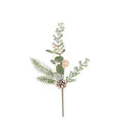 Branche Pommes de pin feuillage enneigé et paillettes - Haut. 35cm