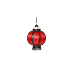 Lanterne rouge avec motif chinois - métal / tissu - Haut. 22cm Diam. 15cm