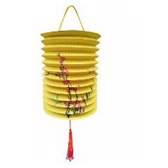 Lampion cylindrique asiatique jaune - papier - Haut. 16cm