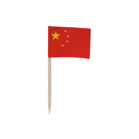 Drapeaux mini Chine x50 papier - 3.5 x 2.5cm (pic en bois de 6.5cm)