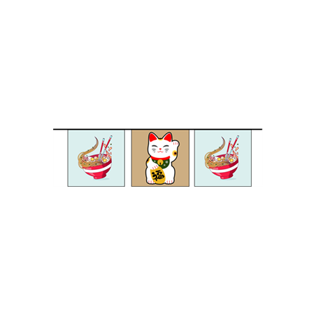 Guirlande Japon ManekiNeko  et  Nouilles (10 fanions 21x21cm) papier / Long. 420cm