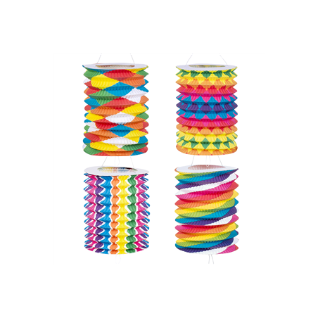 Lampions x12 bariolés cylindriques ass. -  papier - H. 30cm
