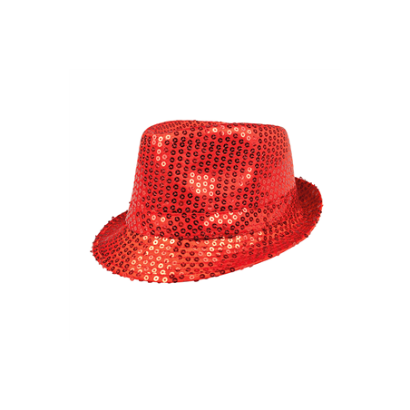 Chapeau Popstar sequins rouge polyester - taille adulte