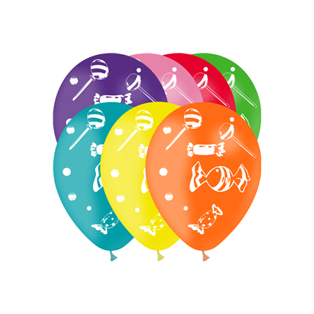 Ballon multicolore motif bonbons x8 - Diam. 29cm