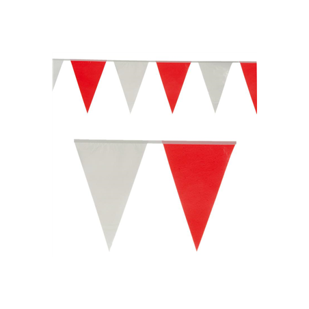Guirlande de fanions 30 x 20cm blanc/rouge - PLASTIQUELong. 10m