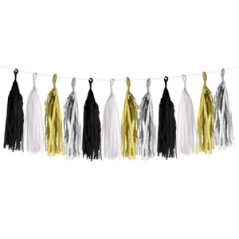 Guirlande Tassels 25cm noir blanc or argent - Long. 300cm