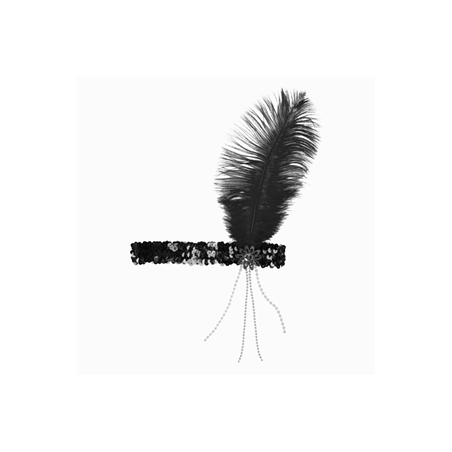 Bandeau Flapper Sequins et plumes noires