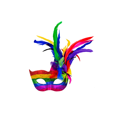 Masque carnaval multicolore avec plumes 34 cm pvc