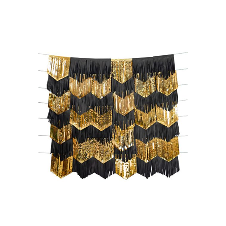 Lot de 7 Guirlandes Tassels noirs et or métallisé PET- Long. 200cm