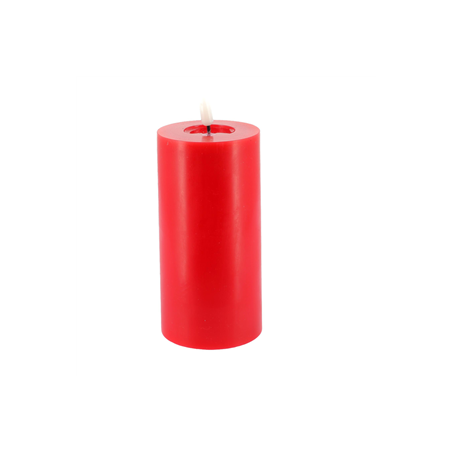 Bougie LED Cylindrique en Cire Rouge  Ø7x15cm - 2 Piles AA non incluses