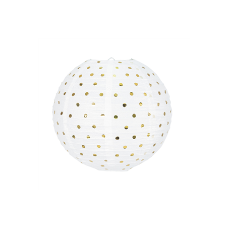 Lanterne japonaise en papier blanc à pois or - Diam. 35cm