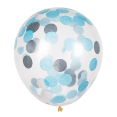 Lot de 5 Ballons transparents confettis bleu  et  argent 29cm