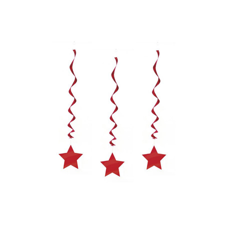 Lot de 3 tourbillons rouges étoile pvc - Long. 80cm