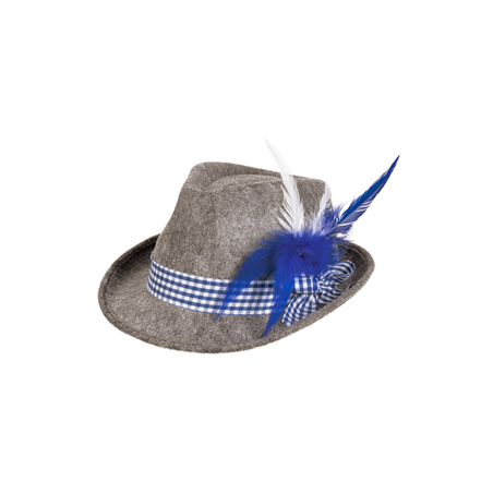 Chapeau tyrolien avec plume bleue - Feutrine - hauteur 29 cm larg 24 cm