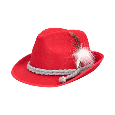 Chapeau en feutrine rouge avec plumes et corde / Taille adulte