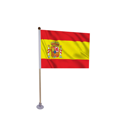 10 drapeaux Espagne de 21 x 14cm sur hampe avec ventouse de 32cm - bois/tissu